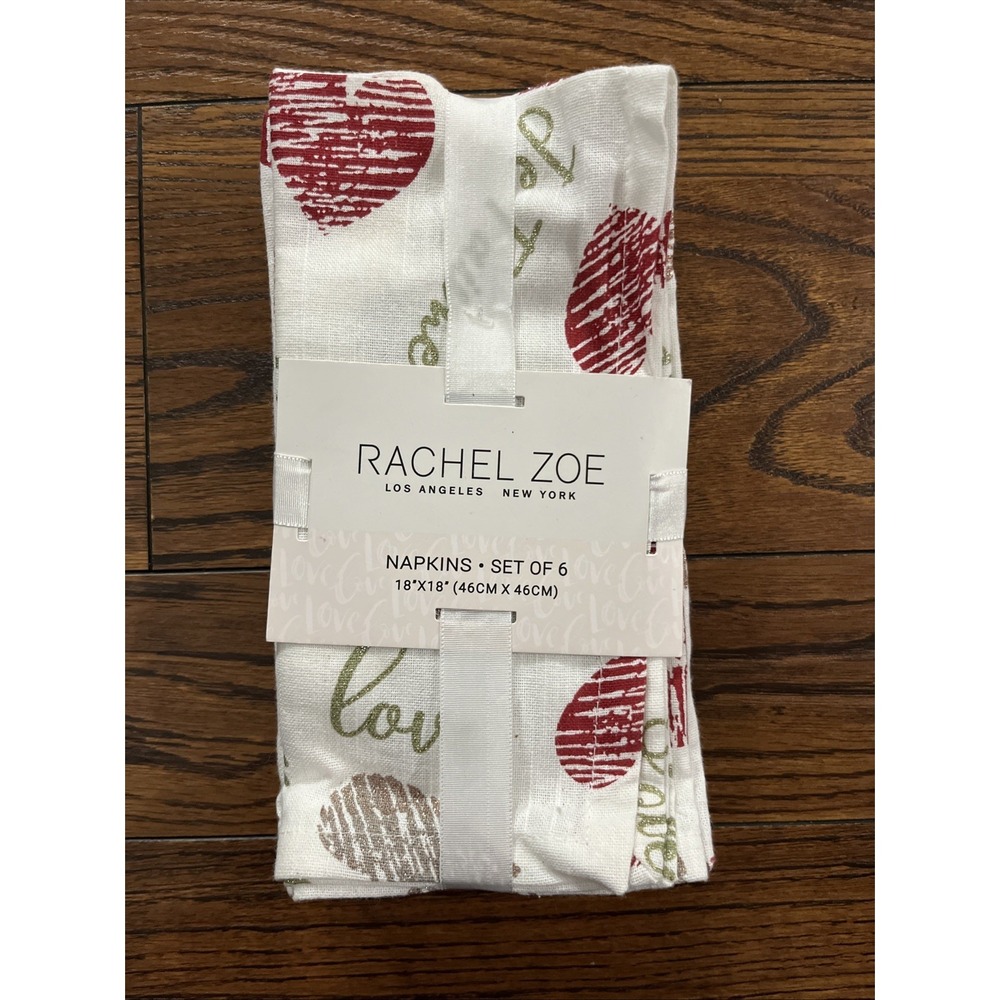 Set Of 6 Rachel Zoe Cotton Napkins With Heart & Love Design 18"x18"